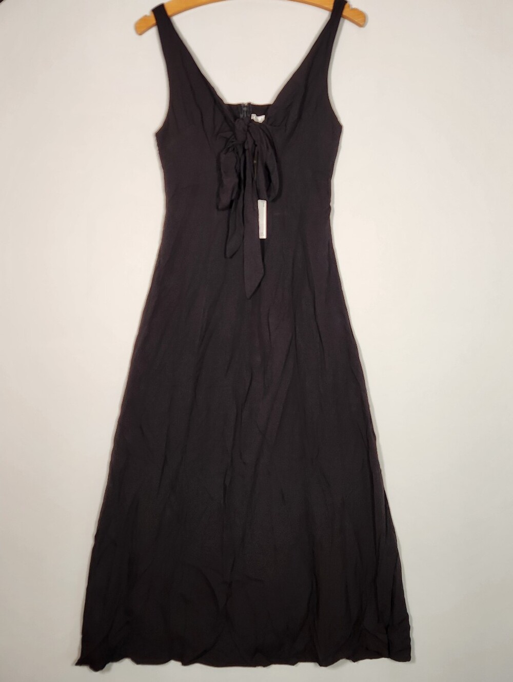 Petal & Pup Archer Midi Dress Tie-Front V-Neck Square Back NWT Small Black Rayon